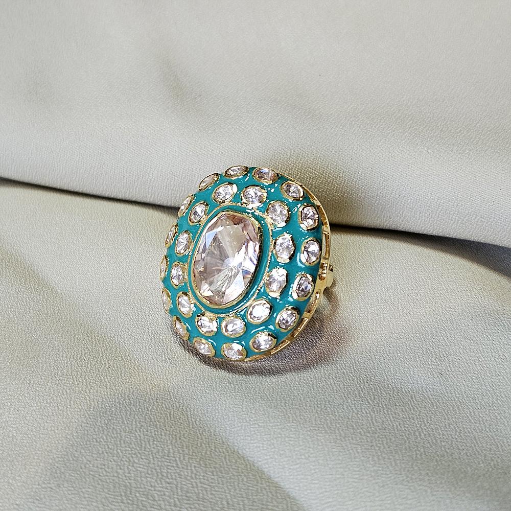 Arisha Silver Gold Plated 925 Sterling Silver Ring, Handmade Kundan Jewelry with Moissanite and Cubic Zirconia for Women, Indian Jewelry