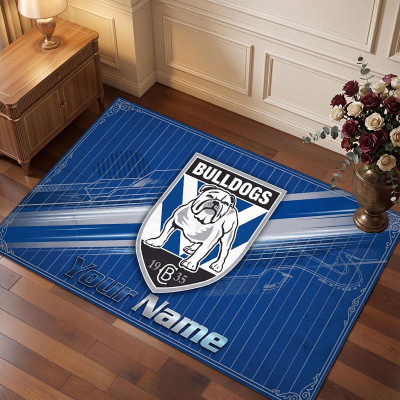 Canterbury-Bankstown Bulldogs Personalized Crystal Velvet Carpet, Customized Name Text Soft Anti‑Slip Rug for Living Room Bedroom