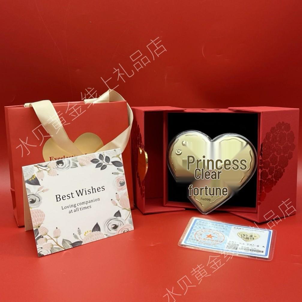 Чистое золото 999 пробы Диск в форме сердца: Princess Love520 Подарок для вовлеченности в стриминг