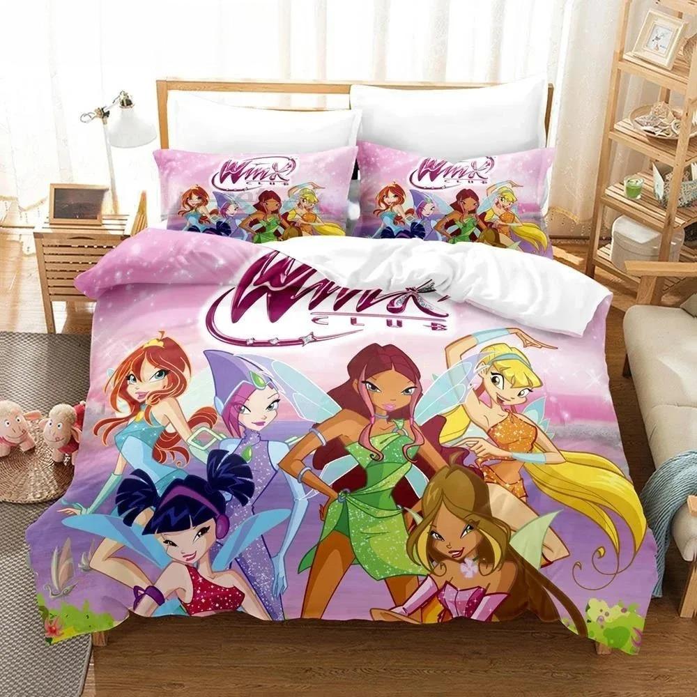 Аниме W-Winx Club Пододеяльник Наволочка Детский Подарок Комплект Постельного Белья для Взрослого Мальчика Девочки Украшение Спальни Односпальный Двуспальный Большой
