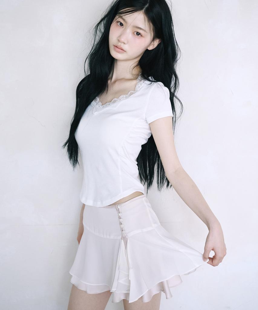 Кружевной топ Leijeumiya Lily с завязками на шее [Белый]