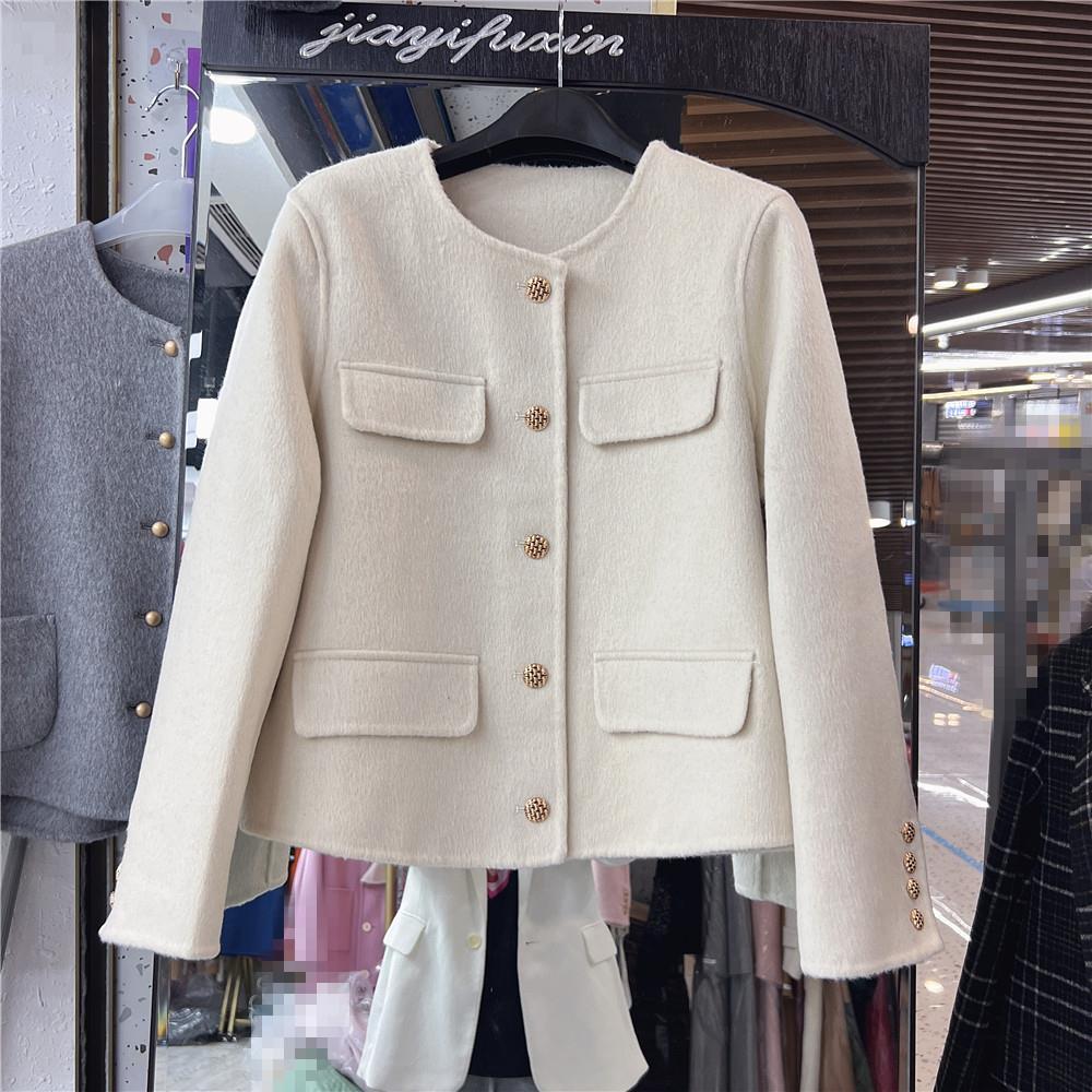 2023 Spring Women's Petite Korean Style Woolen Coat - Short, Double-Sided