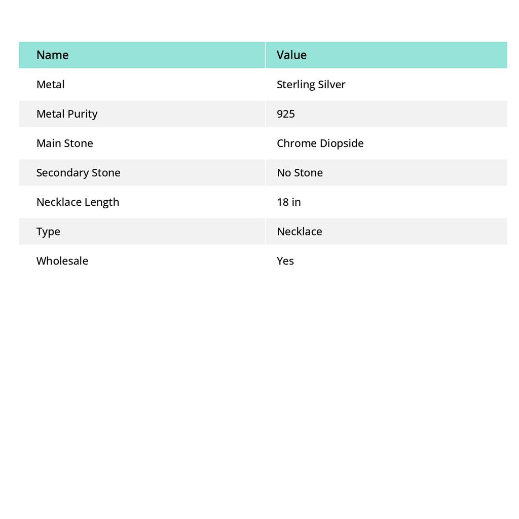 Подарочное ожерелье из стерлингового серебра 925 пробы с натуральным хромдиопсидом, 18 дюймов m3w89