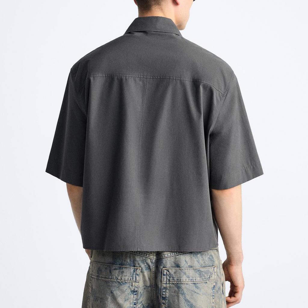 Zara Однотонная повседневная рубашка поло Мужские рубашки Серый 3666300-802