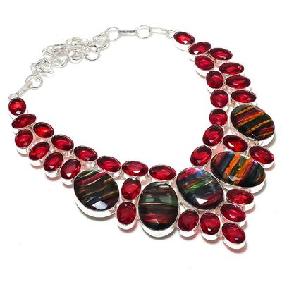 Дихроичное стекло, гранат, ручная работа, ожерелье из стерлингового серебра 925 пробы 18" j6y70