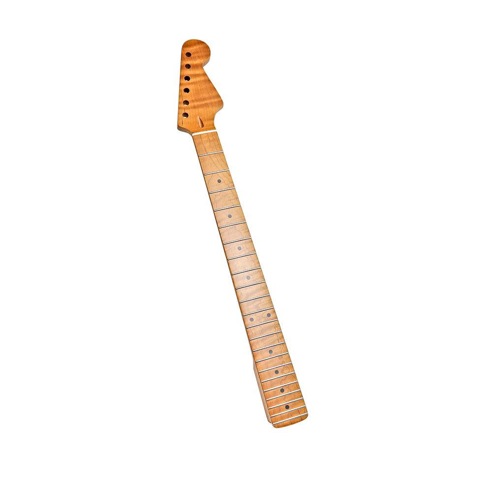 ST22 6-String AA Maple Electric Guitar Neck - Matte Concave Head, Tiger Pattern, Fully Baked Finish.