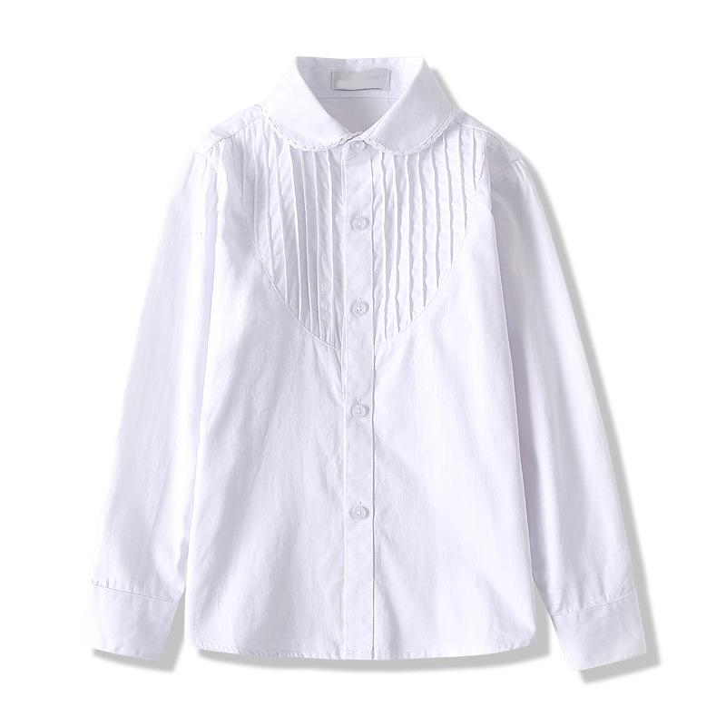 Белая хлопковая школьная рубашка с длинным рукавом для девочек - стиль весна/осень для учеников начальной и средней школы