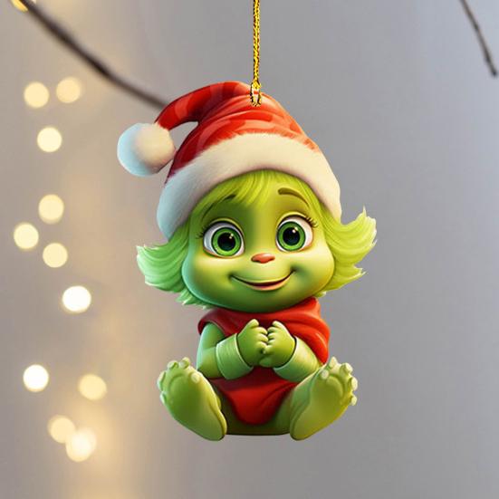 10 шт. Рождественские елочные украшения акриловые милые зеленые эльфы кукольные подвески праздничные подвесные украшения для окна автомобиля стены