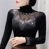 Spring Autumn Fashion New European Clothes T-Shirt Sexy Women Turtleneck Diamonds Tops Blouses Elegant Casual Long Sleeve Slim Tees