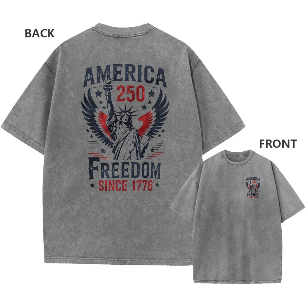 Men's Oversized Acid Wash Vintage Cotton America 250 Freedom Graphic T-Shirt