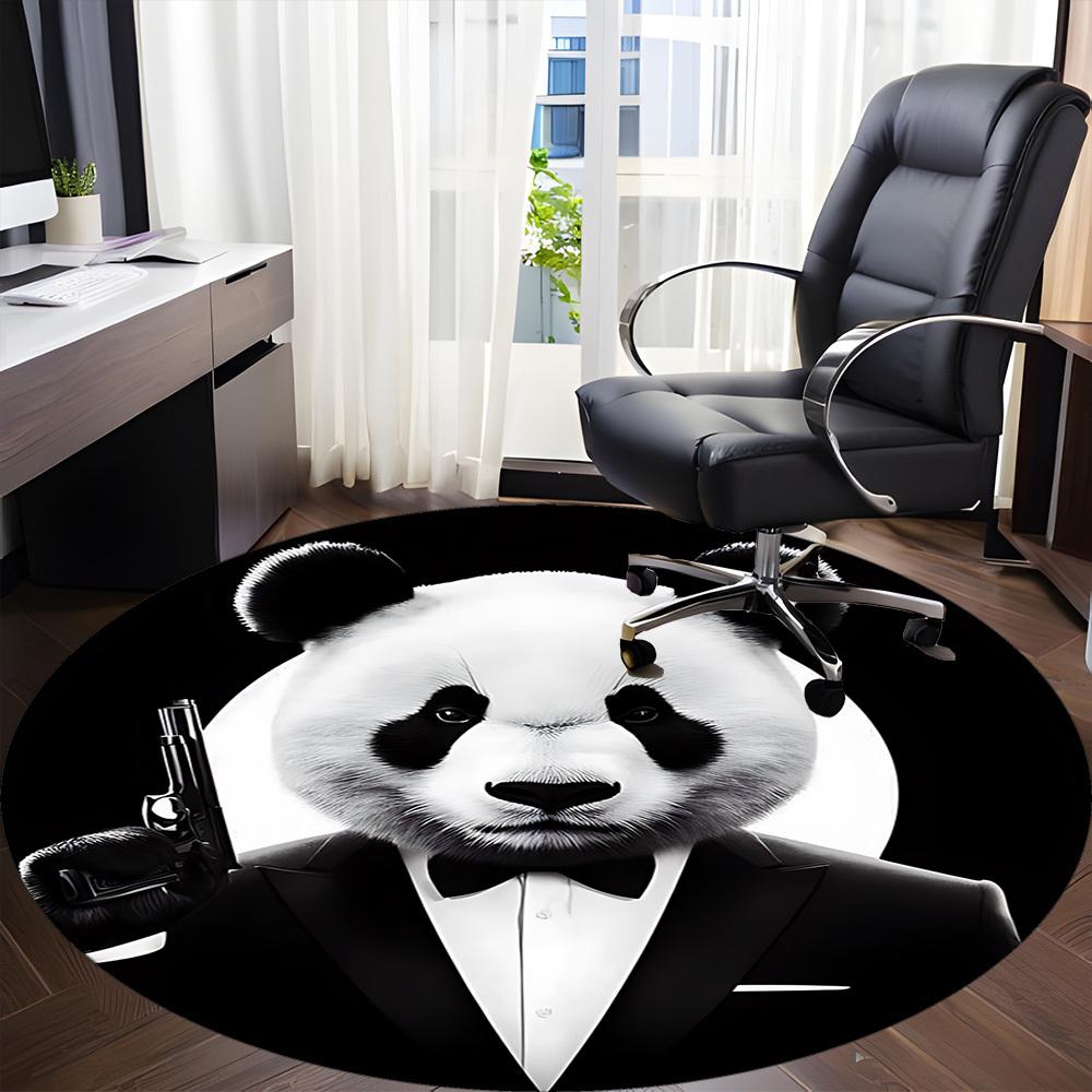 1pc Panda Print Chair Carpet for Office, Round Polyester Mat, Indoor Decor for Office, Washable Non-slip Carpet yy251219074