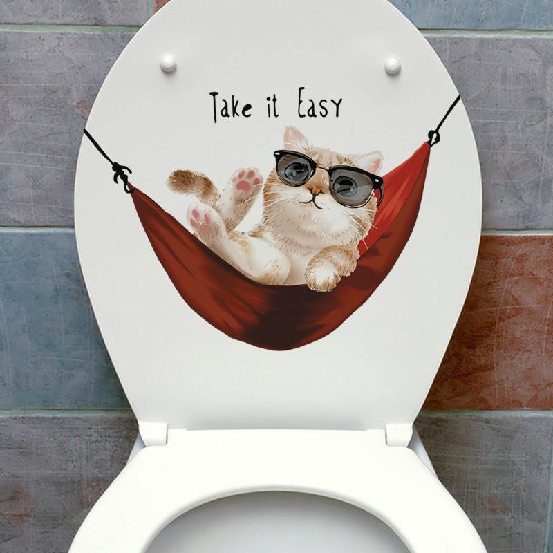 Симпатичные наклейки на туалет с изображением бабочки и любопытного кота, самоклеящиеся водонепроницаемые настенные наклейки, наклейки для ванной комнаты ADM