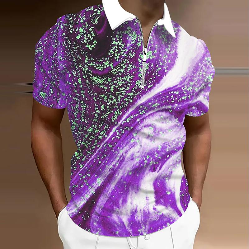 Мужская рубашка поло повседневная на молнии с коротким рукавом модная повседневная на молнии лето весна стандартный крой 3D мраморный принт рубашка