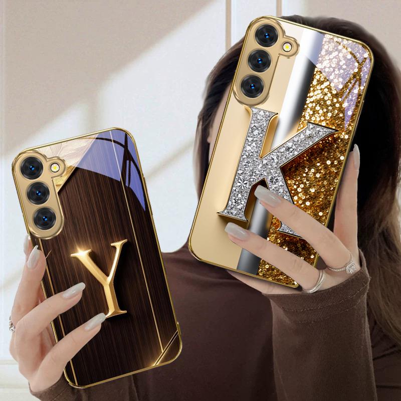 Сияющий и ослепительный "G" Для Samsung Galaxy S26 S20 FE 21 22 Ultra 23 Plus 24 Ultra 25Ultra S21+ 22Plus Золотой стеклянный чехол для телефона