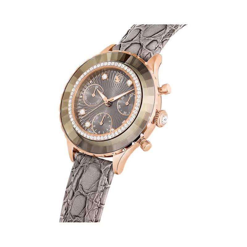 Swarovski Octea Chrono Series Watch Quartz Movement Leather Strap 42.6*37mm Gray Dial Women watches 5671153