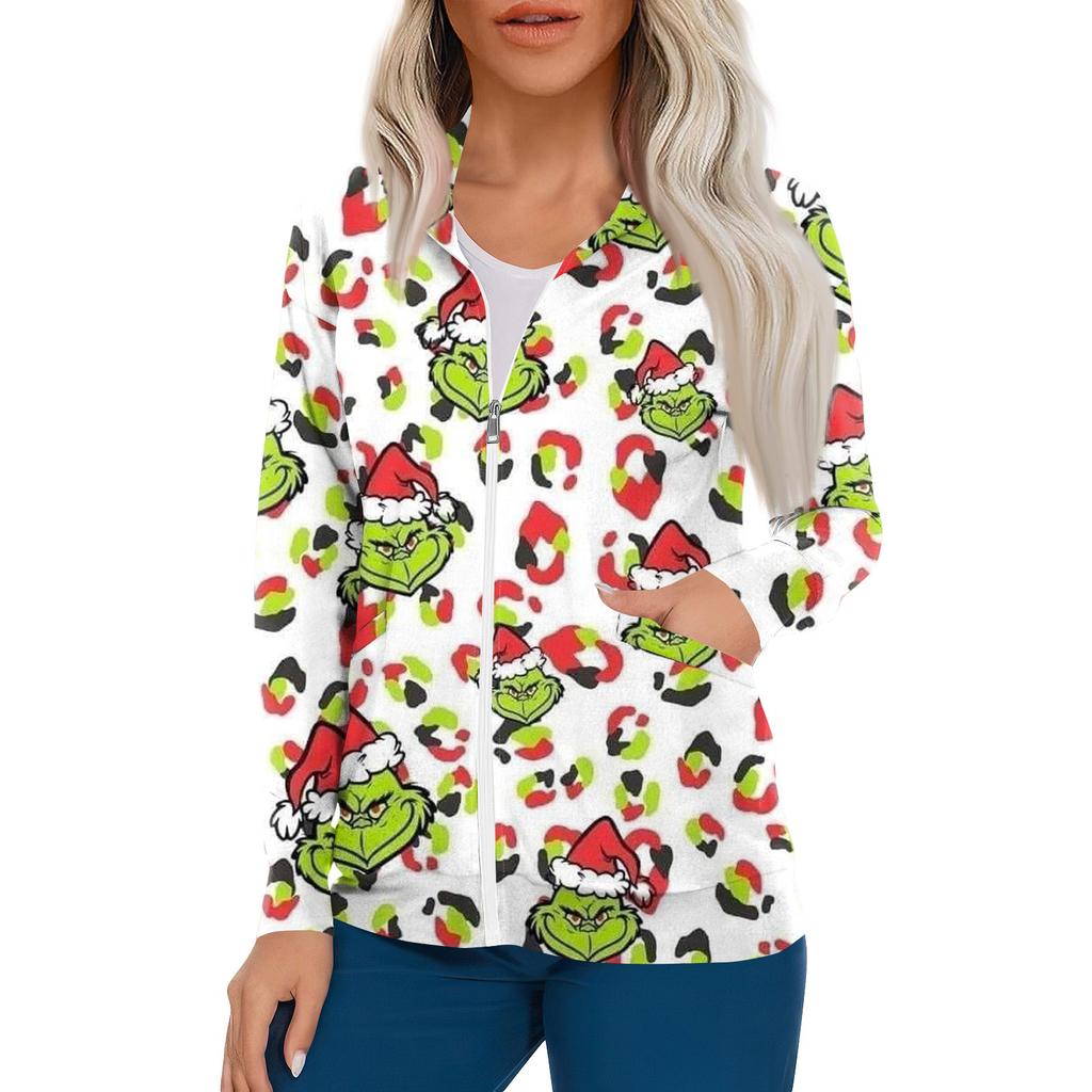 Women Long Sleeve Pattern Pocket Working Stand-up Collar Single-breasted Protective Overalls Cardigan Jacket Top