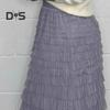 Women Midi Skirt Elastic High Waist Multi Layer Mesh Yarn Long Skirt Solid Color Slimming Style Versatile Skirt
