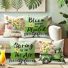 Charming Spring-inspired Pillow Cover: Floral Arrangements, Vintage Truck, and Uplifting Quotes, Sofa Chair Cushion Cover