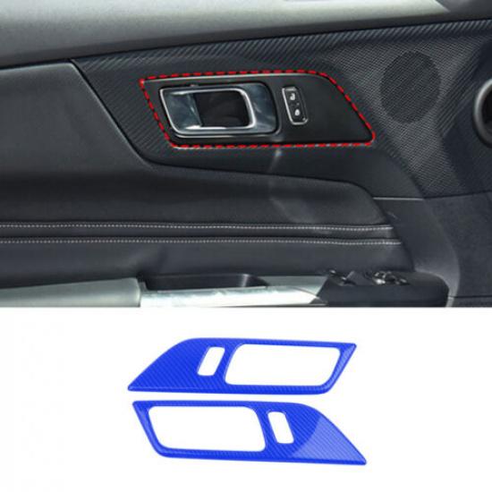 Inner Door Handle Bowl Panel Cover For Ford Mustang 15-2024 GL Blue Carbon Fiber