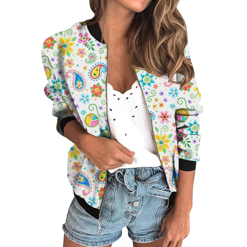 20256 autumn women's jacket zipper short 3D printing painted pattern women's fashion single item one generation