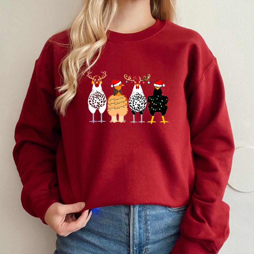 Funny Chickens Sweatshirt Christmas Chickens Sweater Funny Animal Shirt Cute Farmer Hoodies Christmas Country Shirts Farm Gift