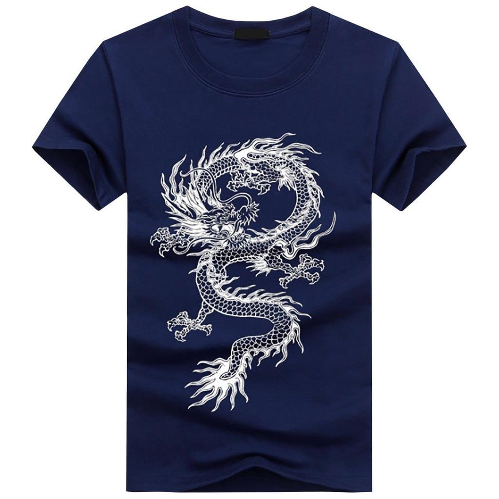 BUZZxSELECTION Short Sleeve with a Cool Dragon Japanese Print 03 Men's T-Shirt (BSTS024, Navy, XL)