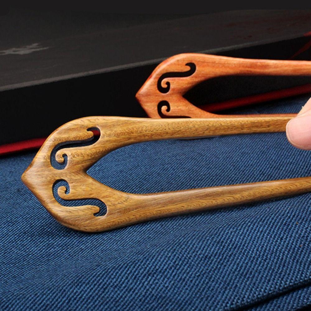 Accessories Cheongsam Hair Comb Clip Black Sandalwood Hanfu Hair Sticks Chinese Style Headwear Wooden Hairpin U Shape Hairpin
