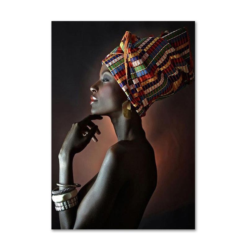 Черно-золотой африканский художественный постер с принтом, женская картина на холсте, настенная живопись Cuadros, скандинавское украшение, домашняя картина для гостиной