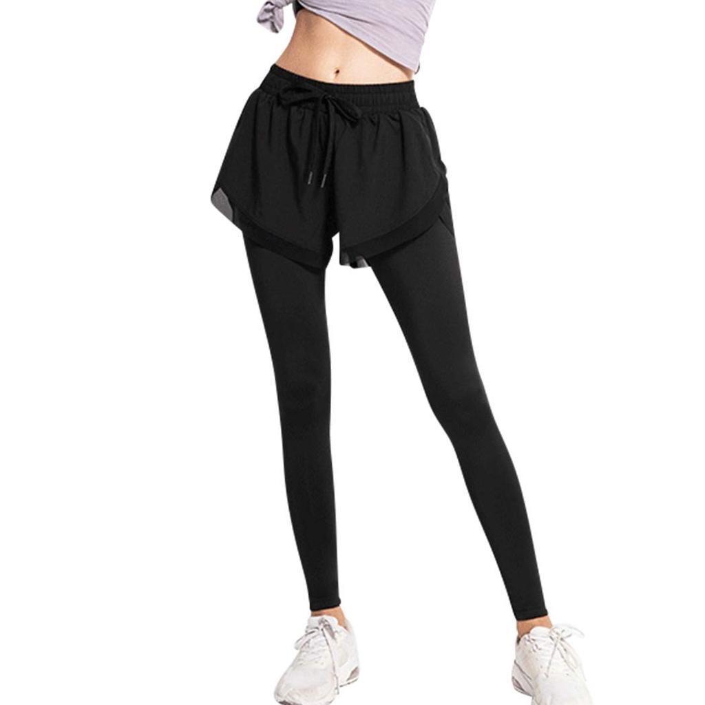 Teddy Yoga Pants with Shorts and Yoga061 Women's Leggings, Lightweight, Fitness, Sportswear, Sweat-Wicking, Quick-Drying, (Black, M)