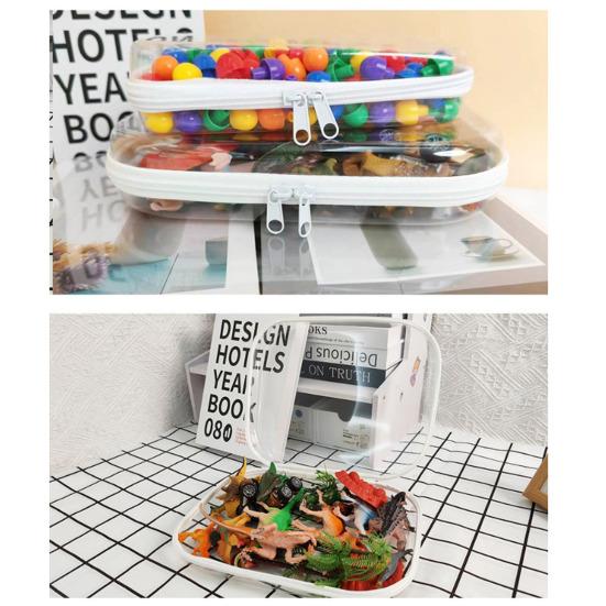 1/3Pcs Double Zippered Hard Pouch Storage Box Transparent Design Stackable Waterproof Cosmetic Storage Organizer Travel Small Toiletry Bag