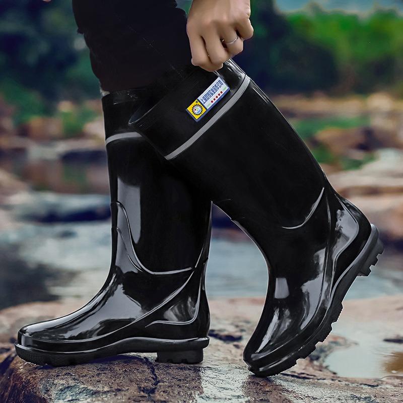 Дождевики мужские осенне-зимние водонепроницаемые и нескользящие бархатные высокие резиновые туфли мужские кухонные, рыболовные, рабочие, для отдыха на природе, водные туфли