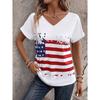 Women's T Shirt American Flag Print V Neck Short Sleeve Casual Summer Patriotic Top