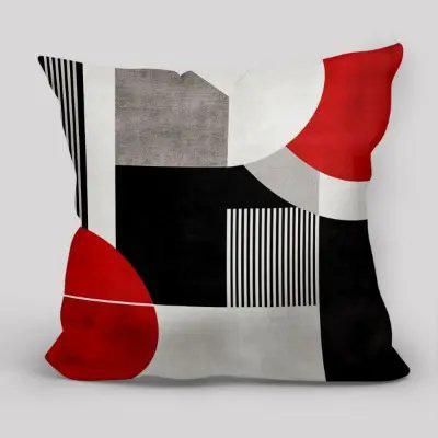 Home Decor Abstract Red & Black Geometric Pillow Covers Pattern Cushion Cover Suitable For Sofa Bedroom Car Pillow Cover