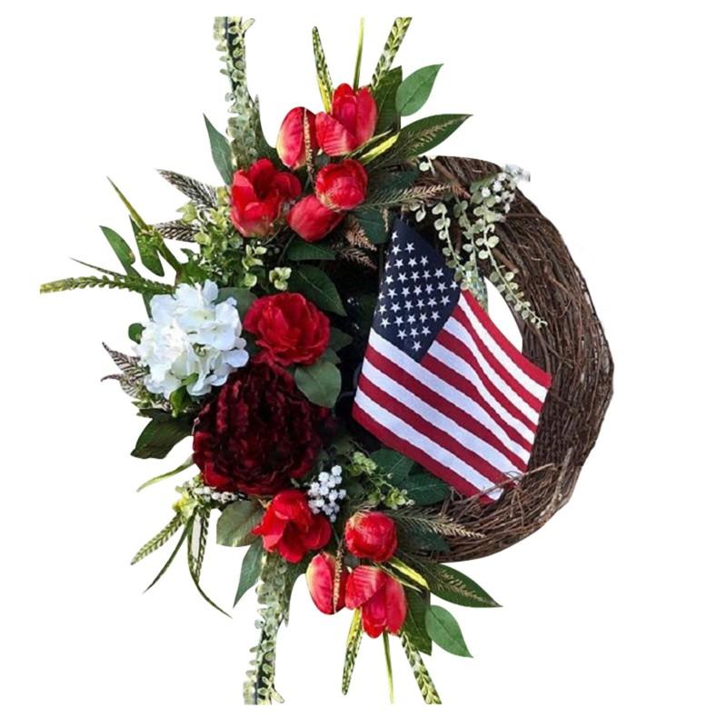 4th Of July Wreath Door Hanging Decoration With USA Flag Patriotic Party Home Outdoor Festive Display
