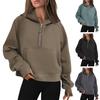 Fall Winter Hoodie Hooded Half Zipper Pocket Long Sleeves Loose Thick Pure Color