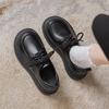 Authentic Leather Shoes Women's Spring New Platform Black Loafers Lace-up Shoes
