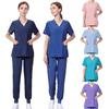 2 Pieces Outfits Women Quick Dry Nurse Suit Nursing Working Short Sleeve V-neck Tops+Loose Pants