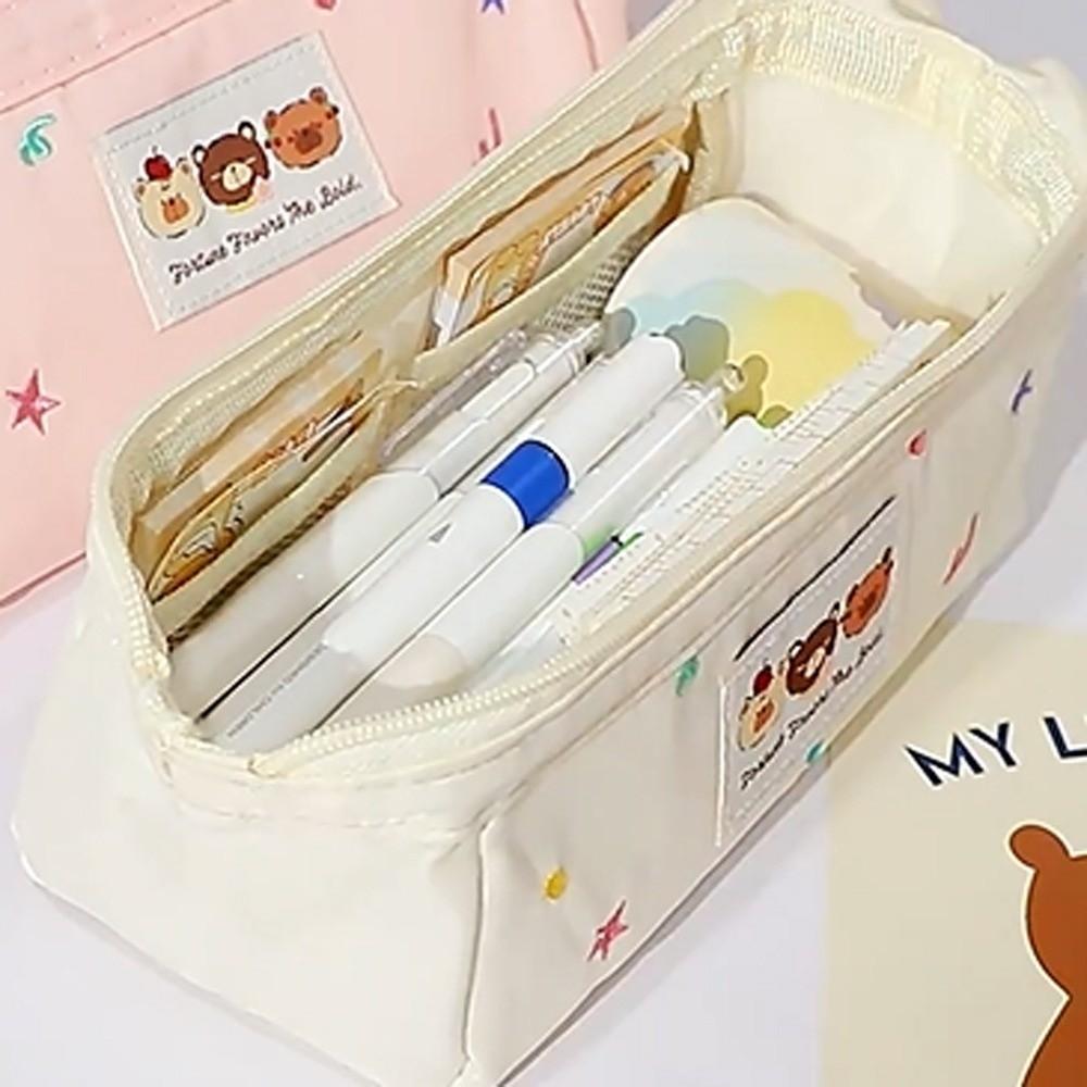 Модная Вышитая Kawaii Пенал Медведь Узор Большая Вместимость Пенал для Канцелярских Принадлежностей Креативный Милый Пенал для Ручек и Карандашей