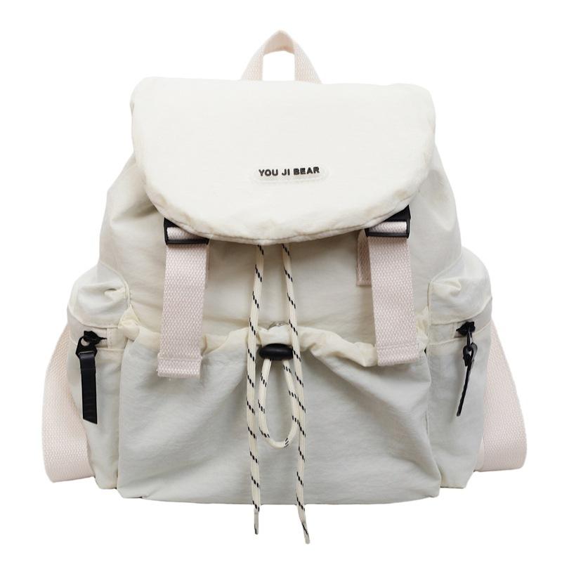Korean Version of Casual Art Canvas Schoolbag Fashion Nylon Drawstring Backpack 2025 Summer New Fashion Simple Solid Color
