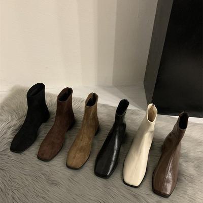 Виноградная мать studiolee корейские ретро квадратные замшевые универсальные толстые каблуки, увеличивающие рост, тонкие короткие сапоги женские осень и зима