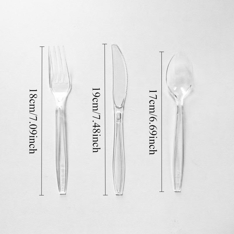 100PCS Disposable Tableware Clear Plastic Knives Forks Spoons Food Dessert Fruit Kitchen Restaurant Picnic Party Supplies