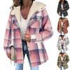 Women's Fashion  And Winter Plaid Short Sleeve Jacket Button Hooded Warm Coat