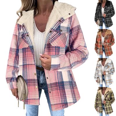 Женская мода и зима клетчатая куртка с коротким рукавом на пуговицах с капюшоном теплое пальто