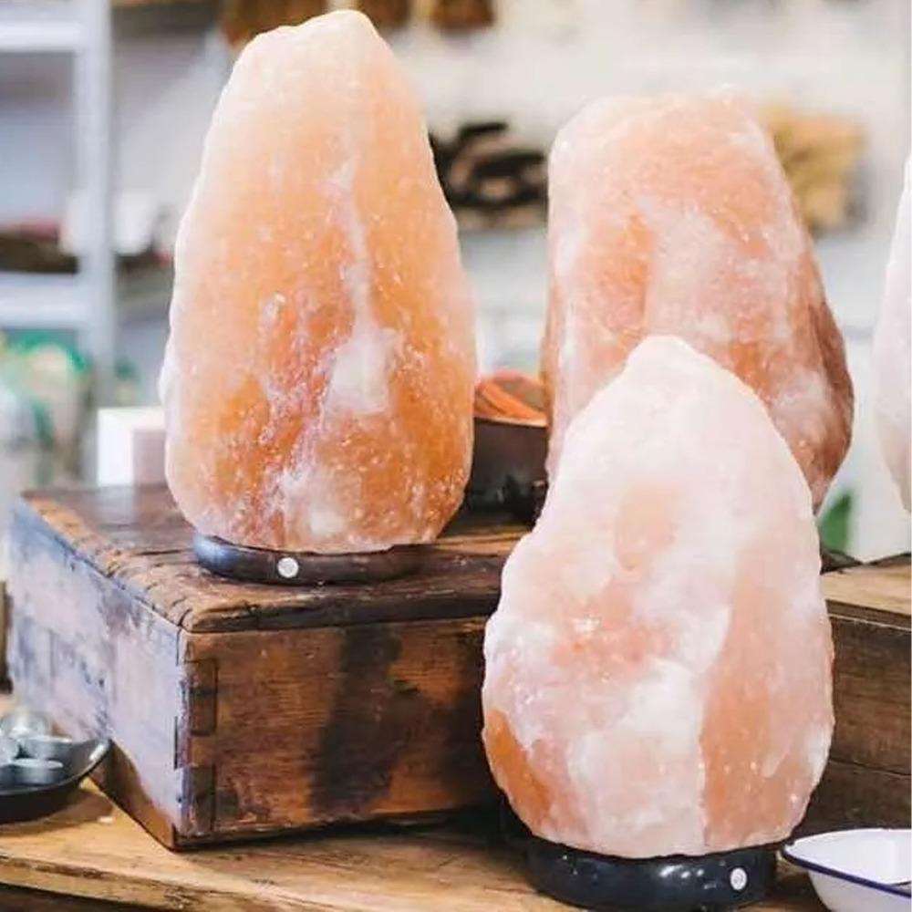 Orange Glow Salt Lamp Wooden Base Night Lamp Decorative Salt Light  Bar