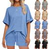 Women's Summer Solid Color Casual Suit Oversized Short Sleeve T-shirt Drawstring Shorts Sportswear