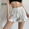 Женские шорты из вафельного трикотажа с эластичной резинкой на талии, шорты с оборками, широкие струящиеся шорты, повседневный летний наряд для отдыха