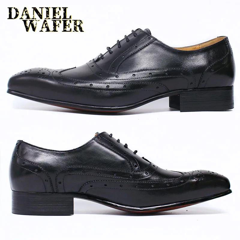 Мода Мужская Мода Оксфорды Черные Красные Заостренный Мысок Дерби На Шнуровке Формальные Кожаные Туфли для Офиса Свадебное Платье Роскошь