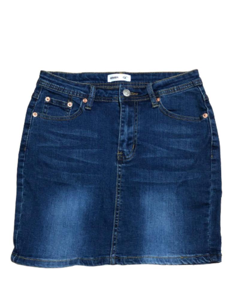 GIVEK Denim Stretch Tight Mini Silhouette Denim Women's Skirt, Material, Skirt, Leg-Lengthening (2XL, Blue)