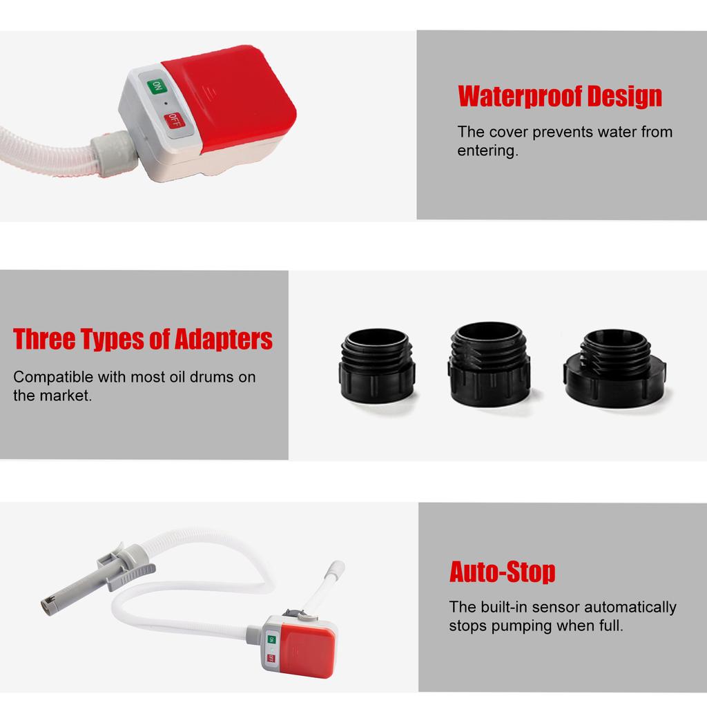 Automatic Fuel Transfer Pump, Portable Battery Powered Liquid Transfer Pump with Auto Stop Function, Flexible Hose, 3
