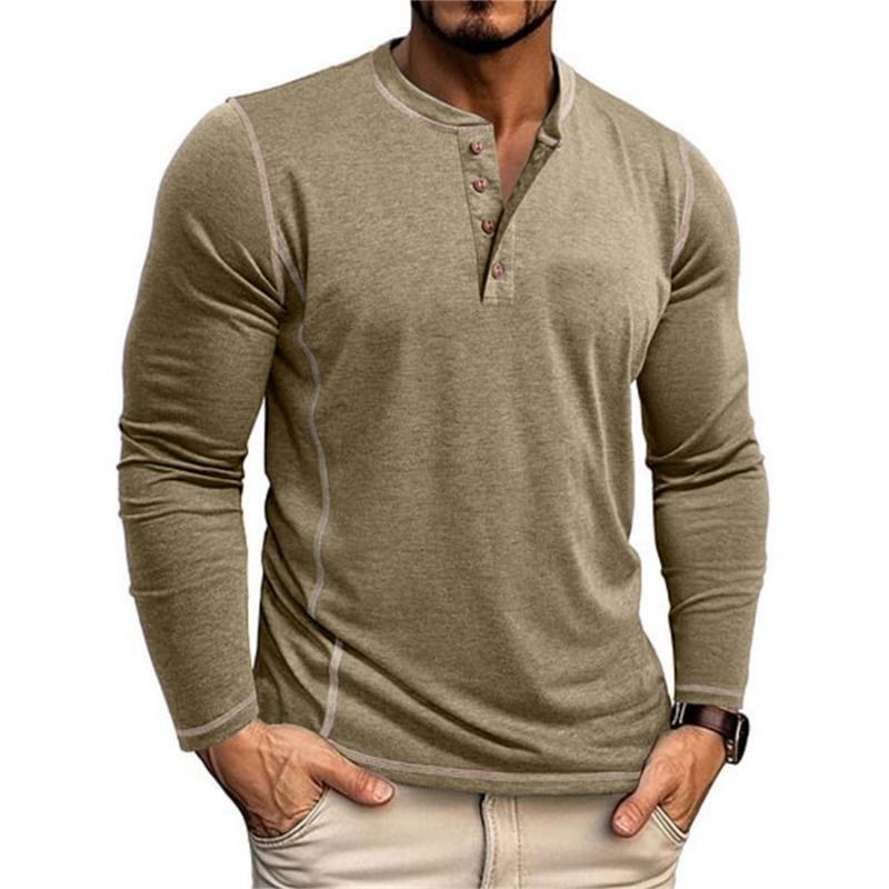 Мужская футболка-henley с длинным рукавом, повседневный топ